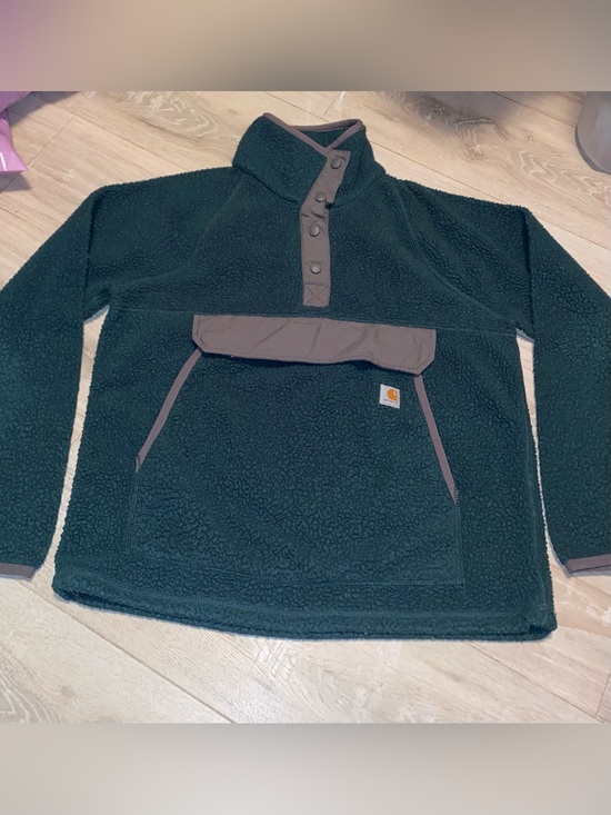 Carhartt Jackets & Blazers - Carhartt Women’s Relaxed Fit Snap Pullover  Sherpa Jacket M Green/Gray Pockets